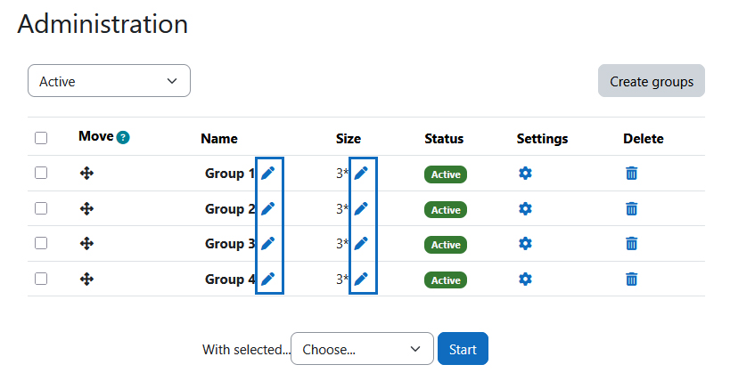 Screenshot: Customize groups