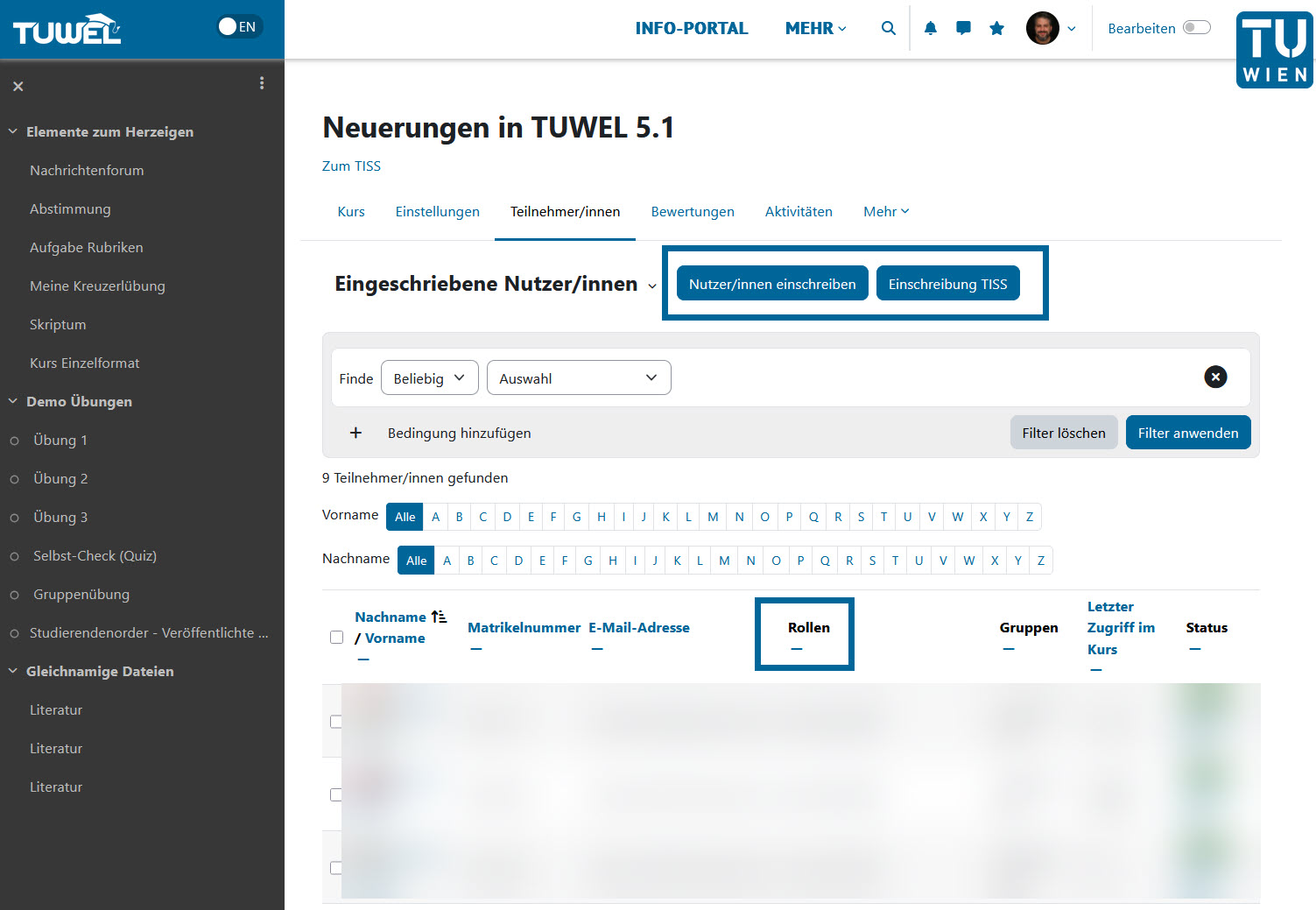 Teilnehmer in TUWEL hinzufügen
