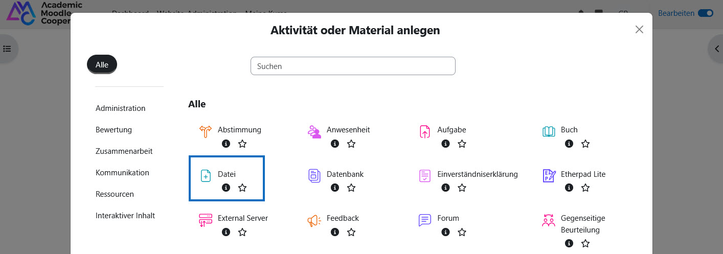 Datei anlegen in Moodle