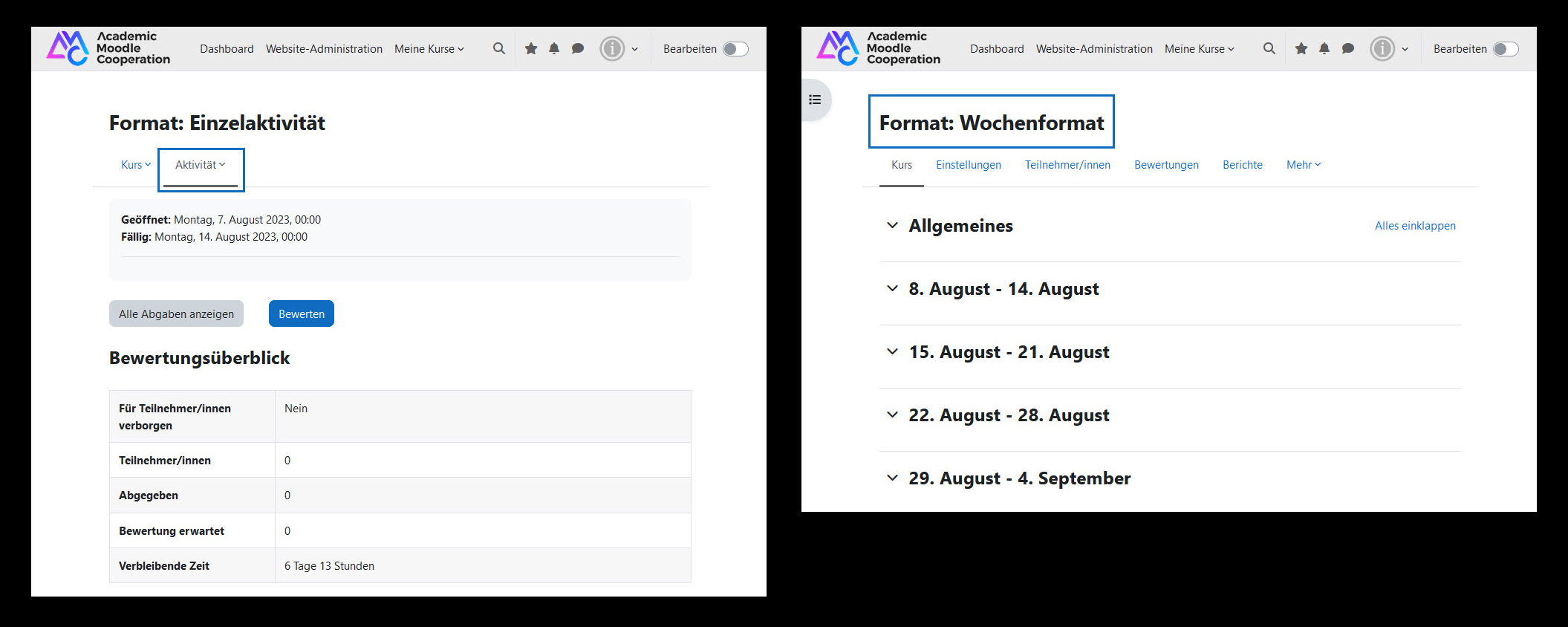 Kursformate in Moodle