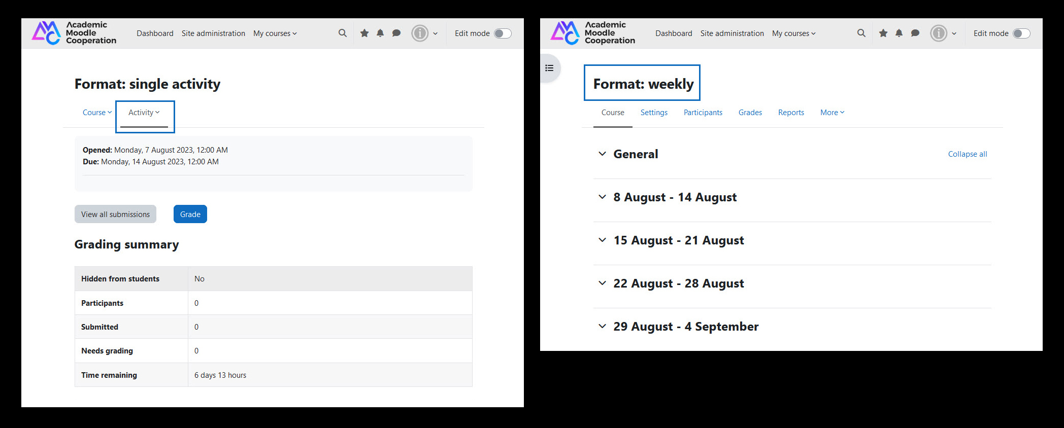 Course formats in Moodle