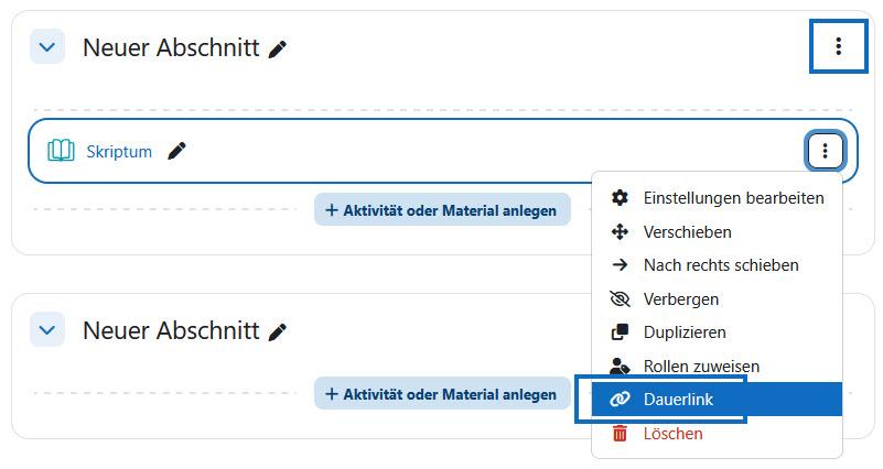 Dauerlinks in Moodle verwenden