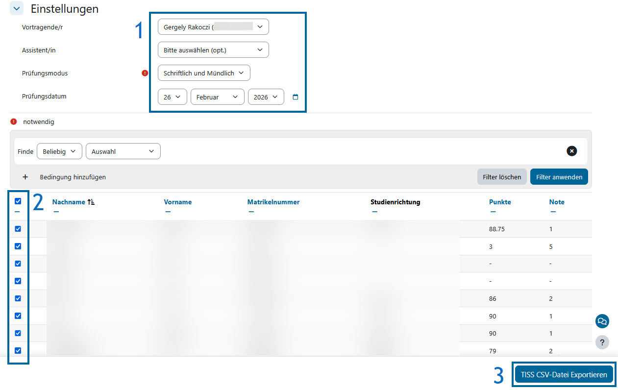 Noten nach TISS exportieren
