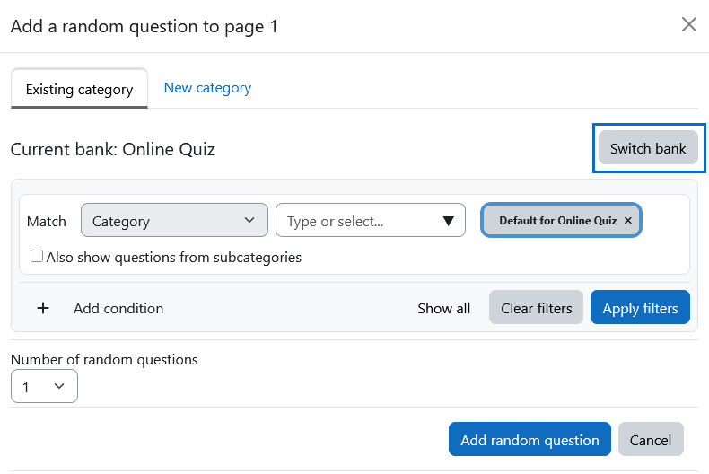 Screenshot: filter options with 