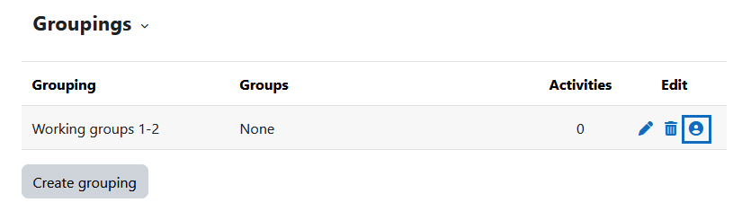 Screenshot: Groupings overview with 