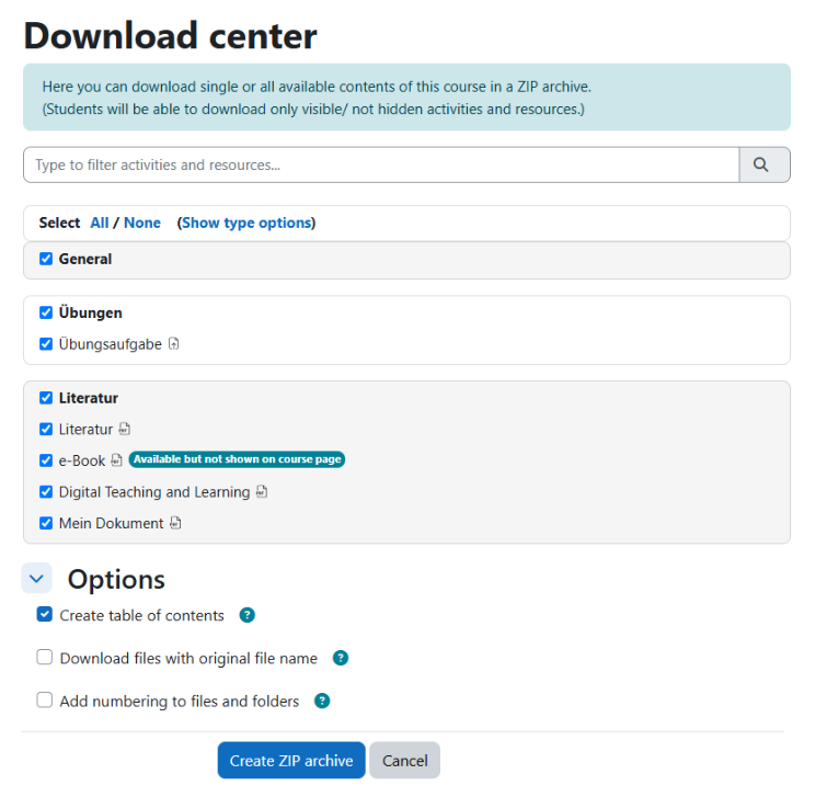 Screenshot Download Center Options