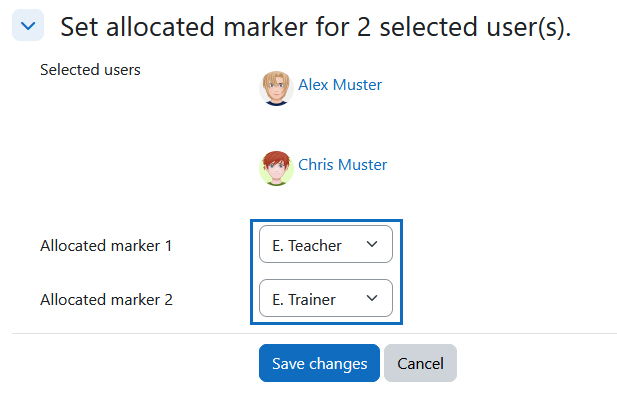 Screenshot: Allocate markers from drop-down menus