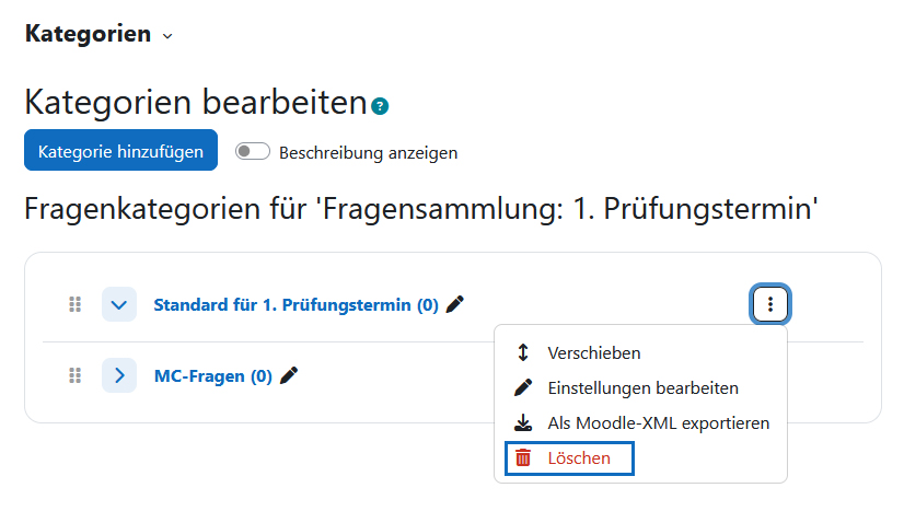 Screenshot: Aktionen-Menü einer Kategorie