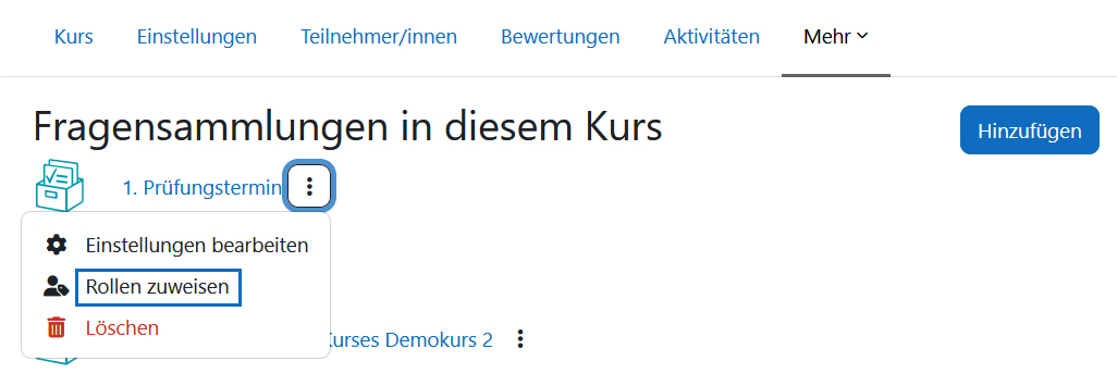 Screenshot: einer Fragensammlung Rollen zuweisen