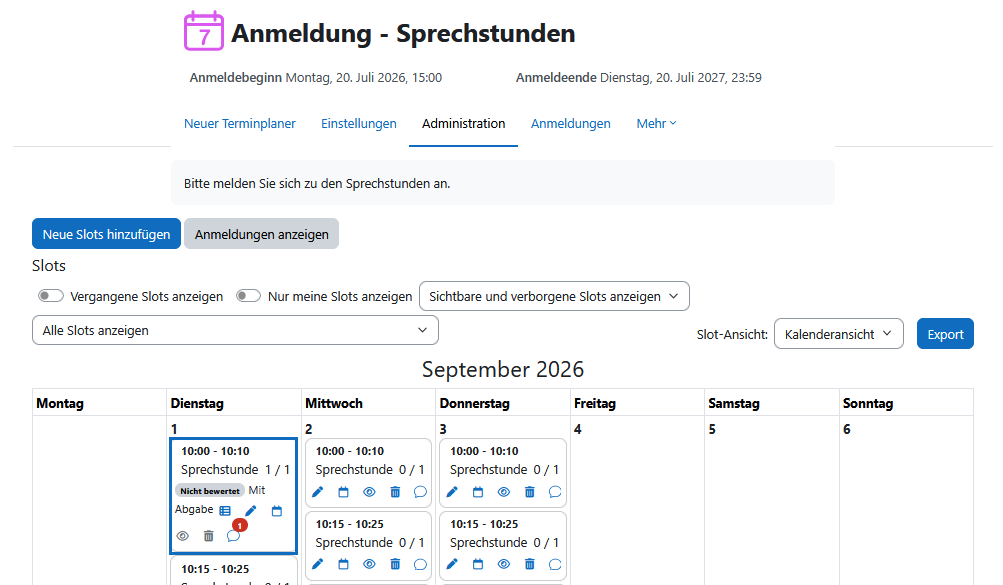 Screenshot: Icons im Neuen Terminplaner