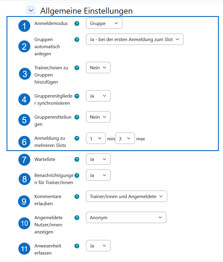 Screenshot: generelle Einstellungen - Teil 1