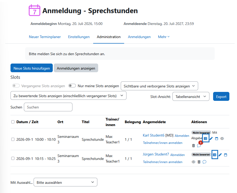 Screenshot: Bewertungs-Symbol in Spalte