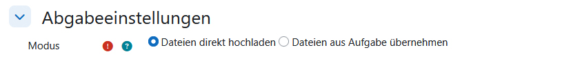 Screenshot: Auswahl des Modus in den Abgabeeinstellungen