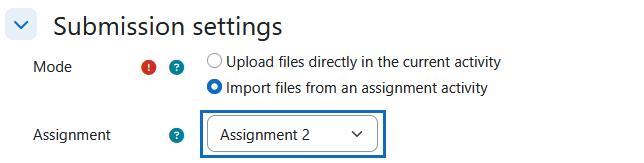 Screenshot: submission settings for the mode 