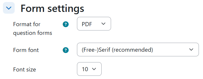 Screenshot: form settings - format, font and font size