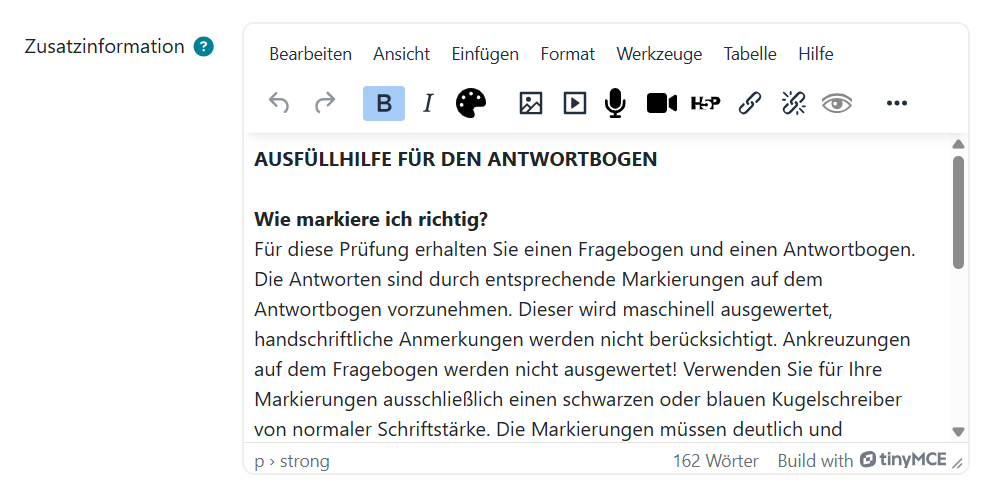 Screenshot: Zusatzinformation