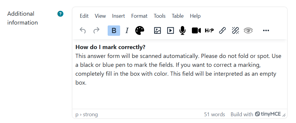Screenshot: additional information