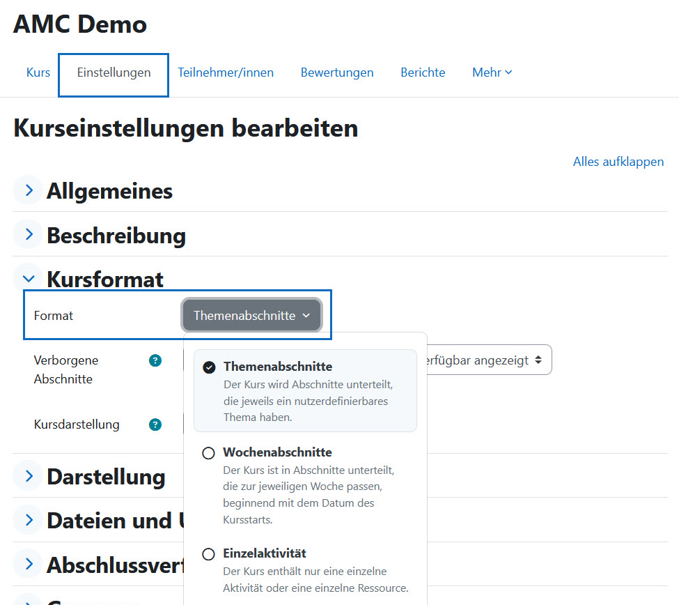 Screenshot Kursformat