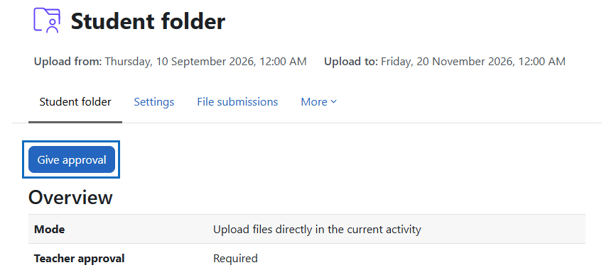 Screenshot: teacher's view if teacher's approval is required