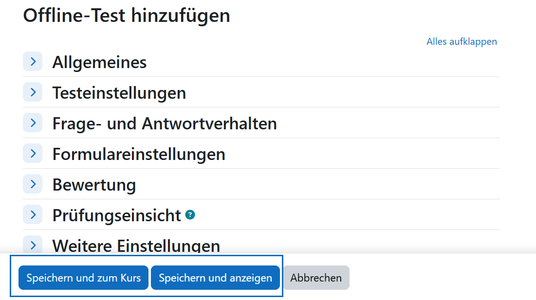 Screenshot: Einstellungen speichern