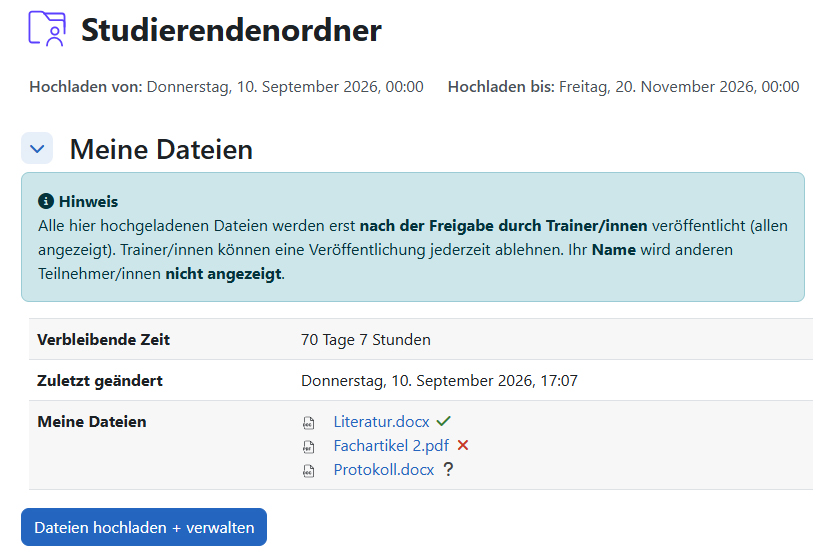 Screenshot: Studierendenordner in der Studierendenansicht