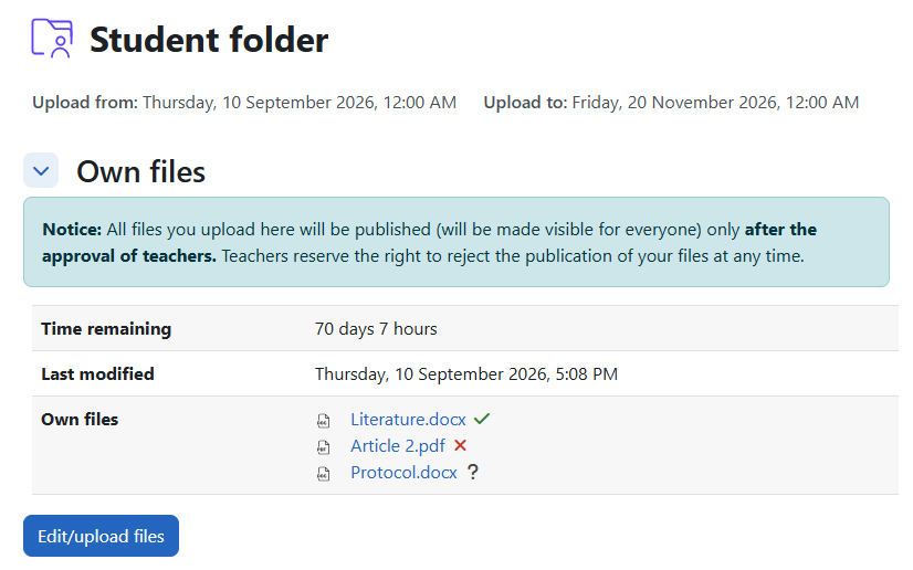 Screenshot: student folder in students view