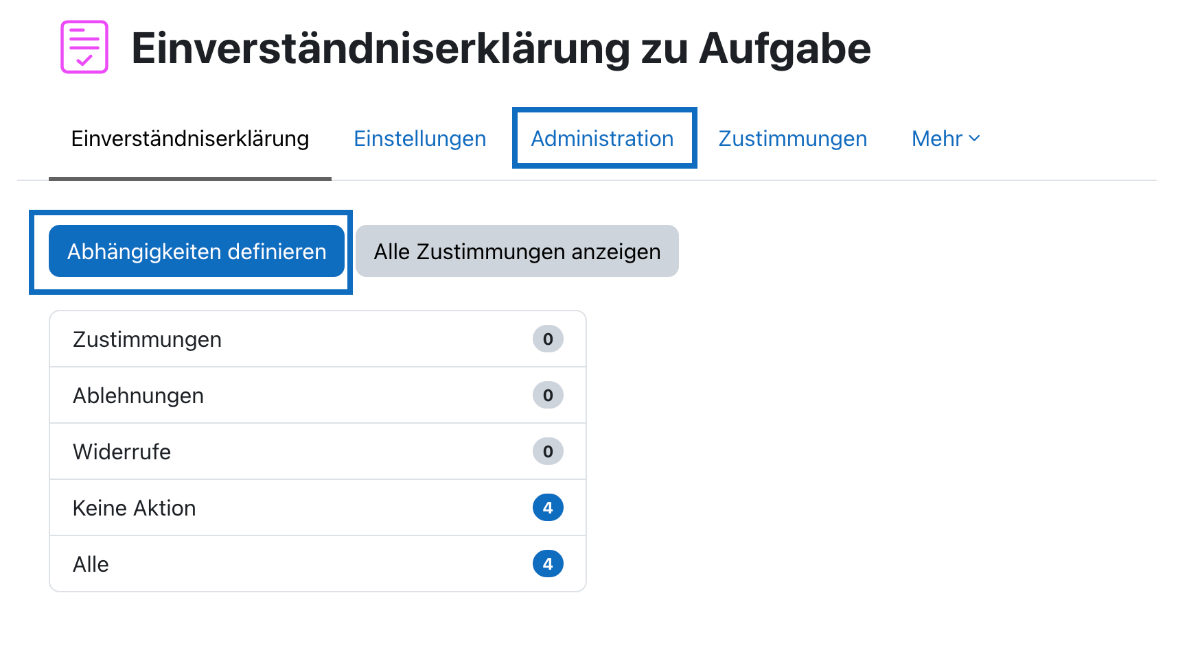 Screesnhot zeigt Einverständniserklärung mit hervorgehobenem Link und Schaltfläche.