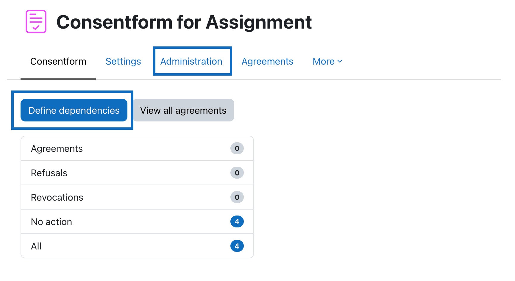 Screenshot shows Consentform with highlighted button and link